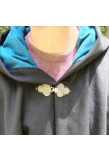 Cloakmakers.com 5761-Washable Black Wool Cloak w/ Blue Moleskin Hood Lining & Triple Medallion Clasp