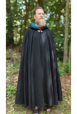 Cloakmakers.com 5761-Washable Black Wool Cloak w/ Blue Moleskin Hood Lining & Triple Medallion Clasp