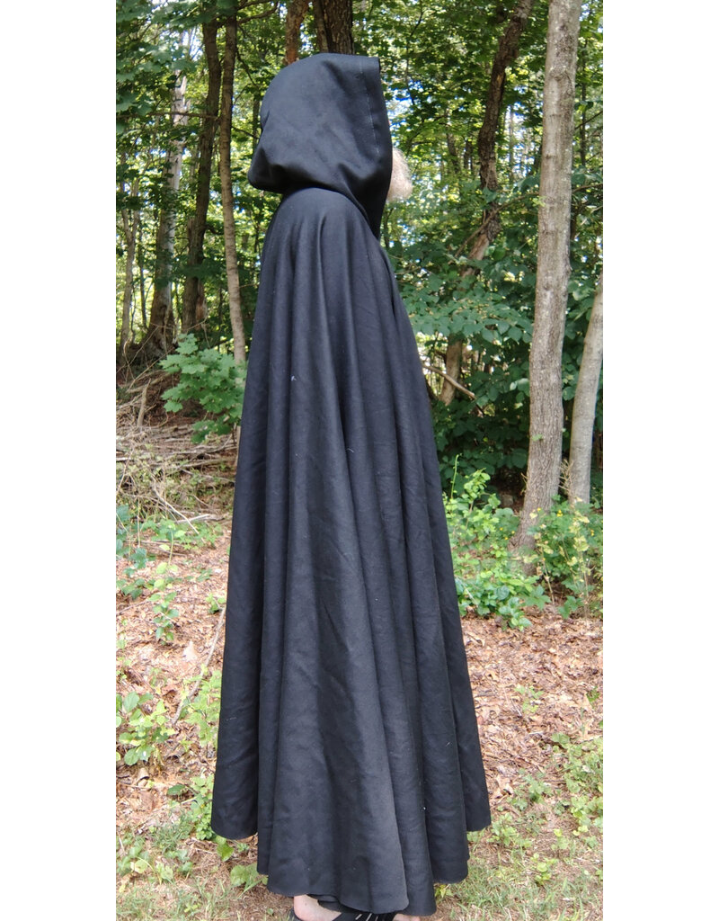 Cloakmakers.com 5761-Washable Black Wool Cloak w/ Blue Moleskin Hood Lining & Triple Medallion Clasp
