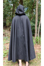Cloakmakers.com 5761-Washable Black Wool Cloak w/ Blue Moleskin Hood Lining & Triple Medallion Clasp