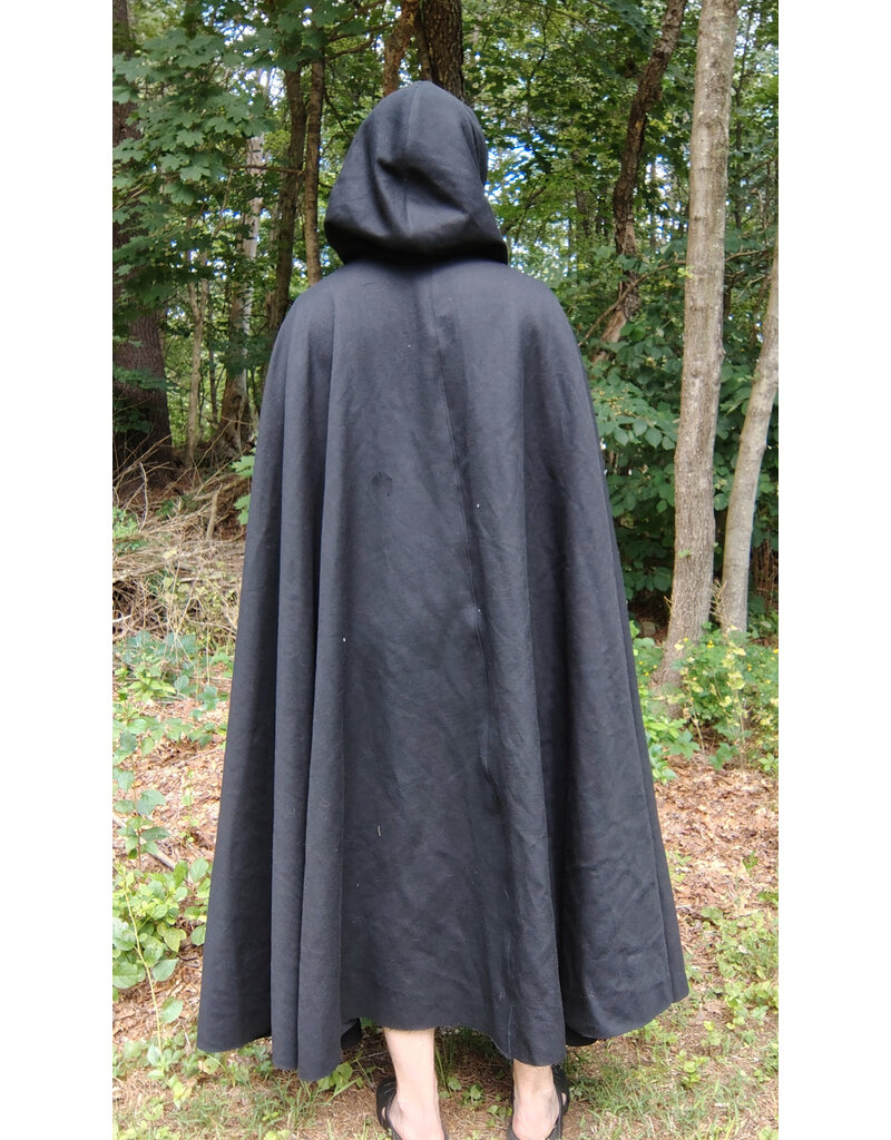 Cloakmakers.com 5761-Washable Black Wool Cloak w/ Blue Moleskin Hood Lining & Triple Medallion Clasp