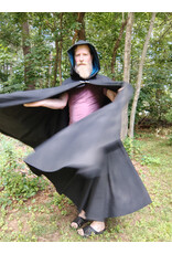 Cloakmakers.com 5761-Washable Black Wool Cloak w/ Blue Moleskin Hood Lining & Triple Medallion Clasp