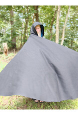 Cloakmakers.com 5761-Washable Black Wool Cloak w/ Blue Moleskin Hood Lining & Triple Medallion Clasp