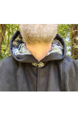Cloakmakers.com 5762-Washable Black Faux Wool Cloak w/ Silver Velvet Hood Lining & Pockets
