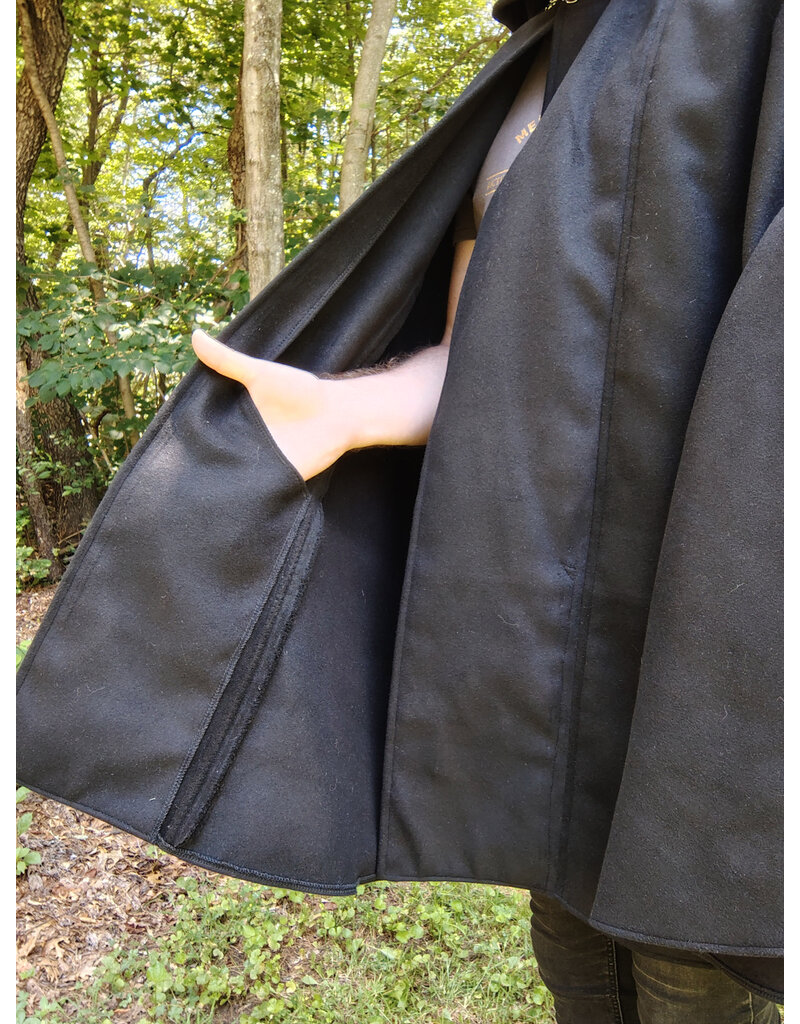 Cloakmakers.com 5762-Washable Black Faux Wool Cloak w/ Silver Velvet Hood Lining & Pockets