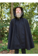Cloakmakers.com 5762-Washable Black Faux Wool Cloak w/ Silver Velvet Hood Lining & Pockets