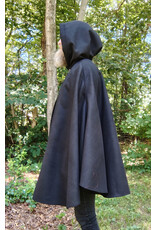 Cloakmakers.com 5762-Washable Black Faux Wool Cloak w/ Silver Velvet Hood Lining & Pockets