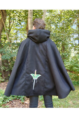 Cloakmakers.com 5762-Washable Black Faux Wool Cloak w/ Silver Velvet Hood Lining & Pockets