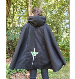 Cloakmakers.com 5762-Washable Black Faux Wool Cloak w/ Silver Velvet Hood Lining & Pockets