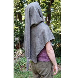 Cloakmakers.com H540-Washable Grey Hooded Cowl w/ Owl & Moon Embroidery & Long Pointy Hood