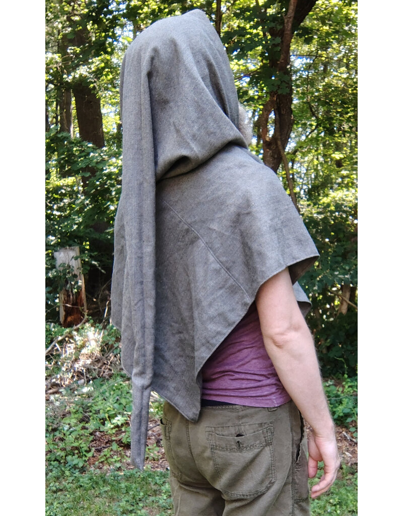 Cloakmakers.com H540-Washable Grey Hooded Cowl w/ Owl & Moon Embroidery & Long Pointy Hood