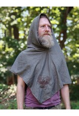 Cloakmakers.com H540-Washable Grey Hooded Cowl w/ Owl & Moon Embroidery & Long Pointy Hood