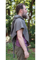 Cloakmakers.com H540-Washable Grey Hooded Cowl w/ Owl & Moon Embroidery & Long Pointy Hood
