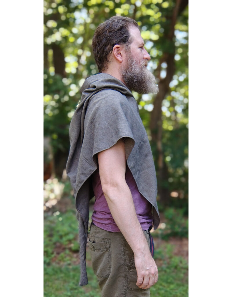 Cloakmakers.com H540-Washable Grey Hooded Cowl w/ Owl & Moon Embroidery & Long Pointy Hood