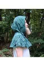 Cloakmakers.com 5764-Washable Green Brocade Polyester Short Cloak w/ Byzantine Swirls Clasp