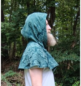 Cloakmakers.com 5764-Washable Green Brocade Polyester Short Cloak w/ Byzantine Swirls Clasp