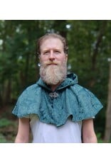 Cloakmakers.com 5764-Washable Green Brocade Polyester Short Cloak w/ Byzantine Swirls Clasp