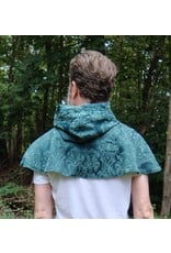 Cloakmakers.com 5764-Washable Green Brocade Polyester Short Cloak w/ Byzantine Swirls Clasp