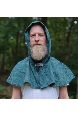 Cloakmakers.com 5764-Washable Green Brocade Polyester Short Cloak w/ Byzantine Swirls Clasp