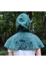 Cloakmakers.com 5764-Washable Green Brocade Polyester Short Cloak w/ Byzantine Swirls Clasp