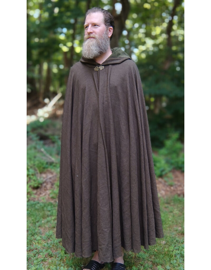 Cloakmakers.com 5765-Washable Brown Ranger Cloak w/ Dark Green Hood Lining & Bronze Tone Clasp