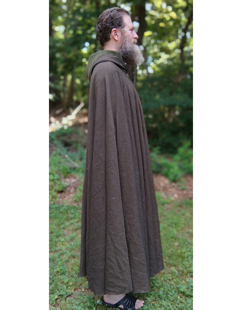 Cloakmakers.com 5765-Washable Brown Ranger Cloak w/ Dark Green Hood Lining & Bronze Tone Clasp