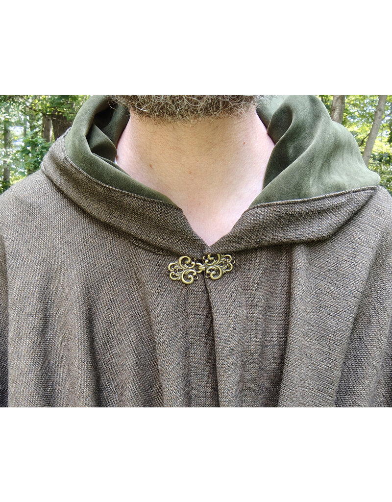 Cloakmakers.com 5765-Washable Brown Ranger Cloak w/ Dark Green Hood Lining & Bronze Tone Clasp