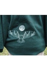 Cloakmakers.com 5766-Washable Green Wool Owl Themed Cloak w/ Tan Faux Suede Hood Lining & Pockets