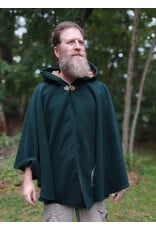 Cloakmakers.com 5766-Washable Green Wool Owl Themed Cloak w/ Tan Faux Suede Hood Lining & Pockets