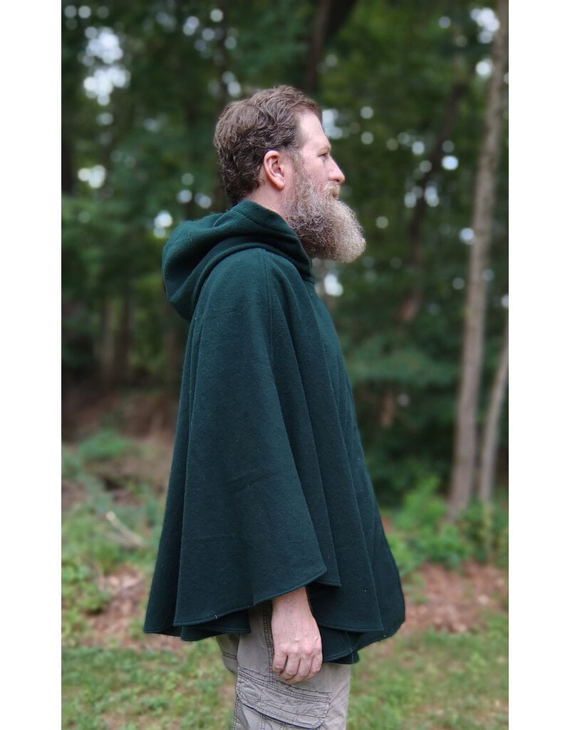 Cloakmakers.com 5766-Washable Green Wool Owl Themed Cloak w/ Tan Faux Suede Hood Lining & Pockets