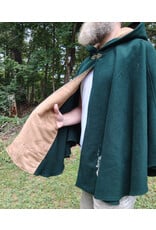 Cloakmakers.com 5766-Washable Green Wool Owl Themed Cloak w/ Tan Faux Suede Hood Lining & Pockets