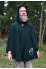 Cloakmakers.com 5766-Washable Green Wool Owl Themed Cloak w/ Tan Faux Suede Hood Lining & Pockets