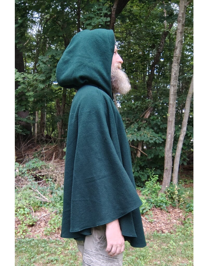 Cloakmakers.com 5766-Washable Green Wool Owl Themed Cloak w/ Tan Faux Suede Hood Lining & Pockets