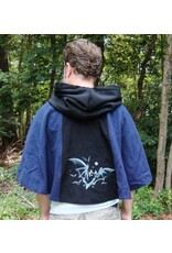 Cloakmakers.com 5767-Washable Black & Blue Wool Cloak w/ Bat Embroidery