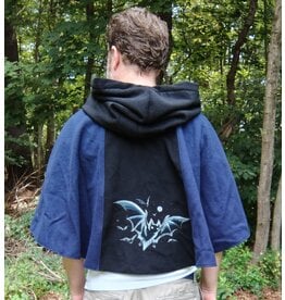 Cloakmakers.com 5767-Washable Black & Blue Wool Cloak w/ Bat Embroidery