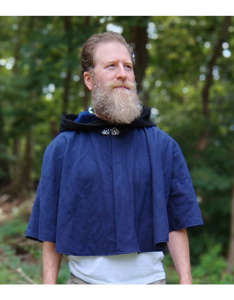 Cloakmakers.com 5767-Washable Black & Blue Wool Cloak w/ Bat Embroidery