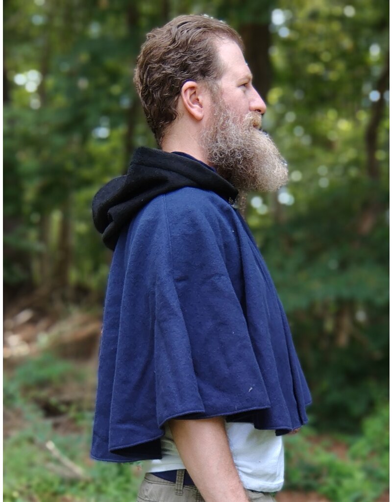 Cloakmakers.com 5767-Washable Black & Blue Wool Cloak w/ Bat Embroidery
