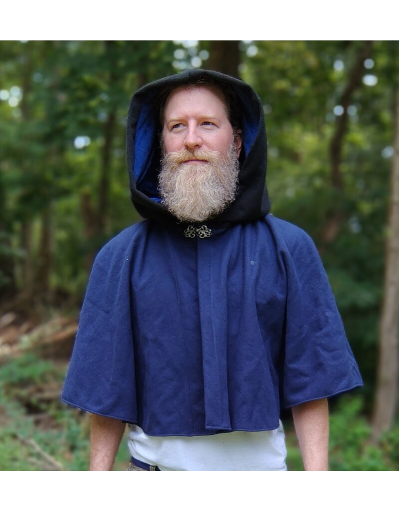 Cloakmakers.com 5767-Washable Black & Blue Wool Cloak w/ Bat Embroidery