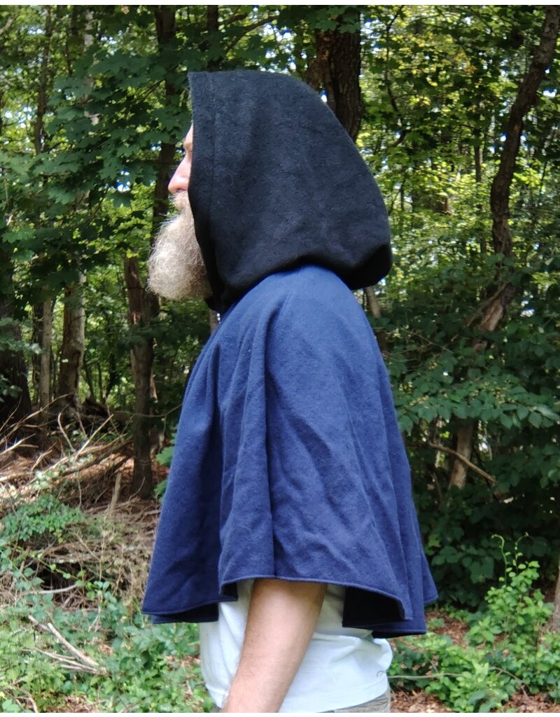 Cloakmakers.com 5767-Washable Black & Blue Wool Cloak w/ Bat Embroidery