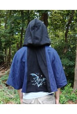 Cloakmakers.com 5767-Washable Black & Blue Wool Cloak w/ Bat Embroidery