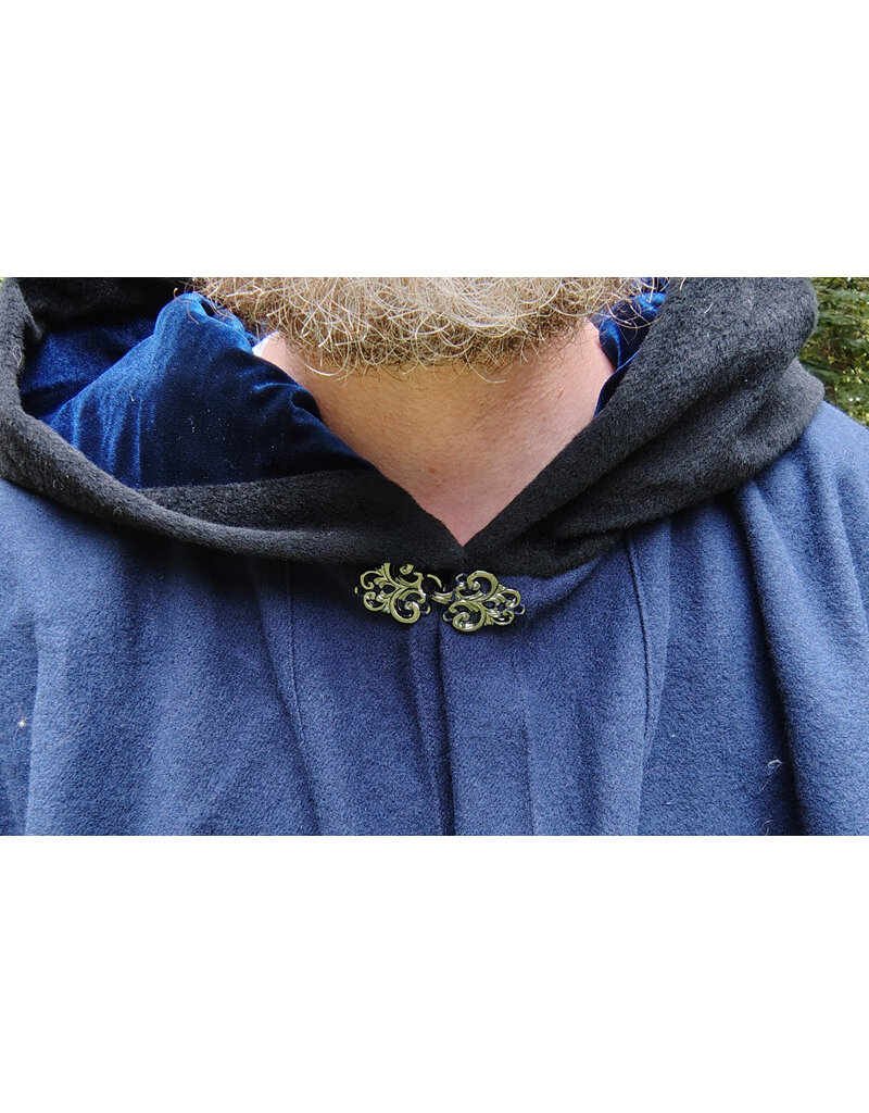 Cloakmakers.com 5767-Washable Black & Blue Wool Cloak w/ Bat Embroidery