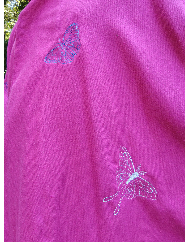 Cloakmakers.com 5489 - Washable Fuschia Pink Ruana Cloak w/ Butterfly Sword Embroidery