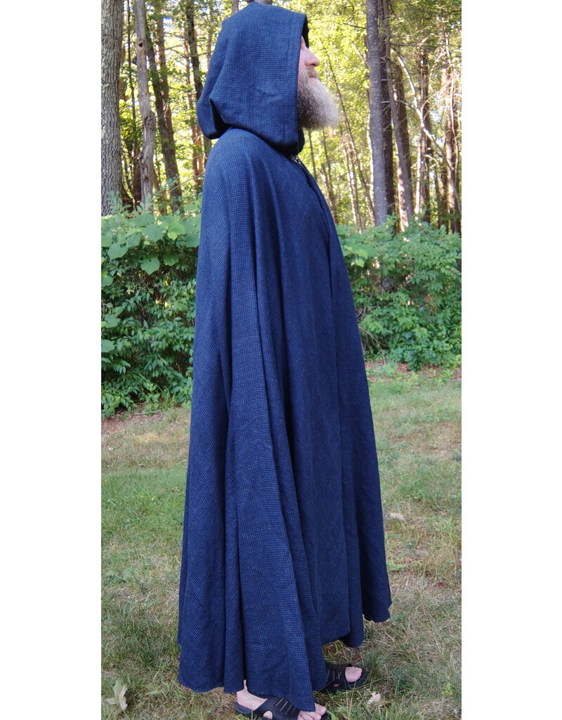 Cloakmakers.com 5771-Washable Blue & Black Basket Weave Wool Cloak w/ Silver Toned Clasp