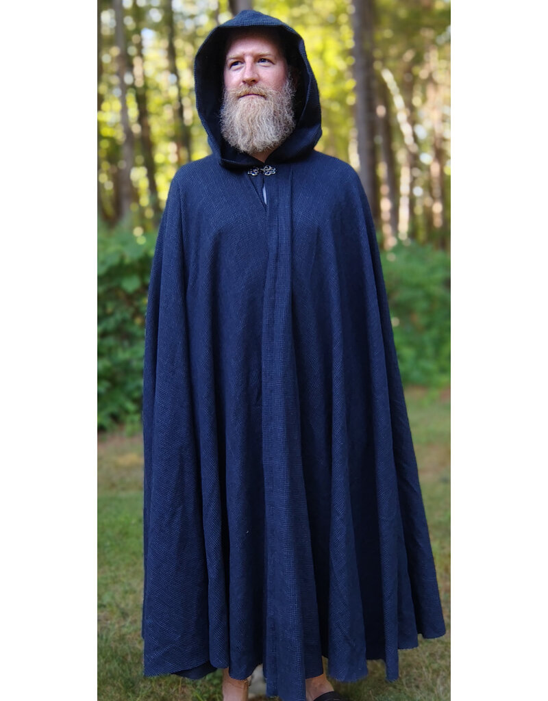 Cloakmakers.com 5771-Washable Blue & Black Basket Weave Wool Cloak w/ Silver Toned Clasp
