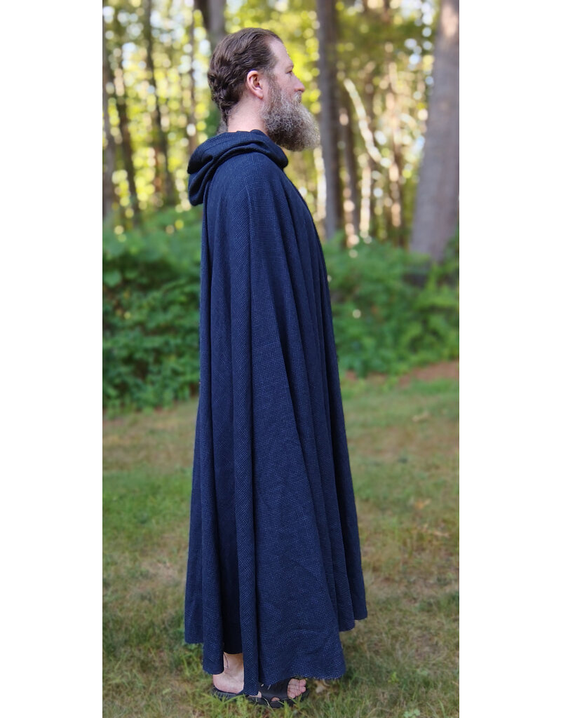 Cloakmakers.com 5771-Washable Blue & Black Basket Weave Wool Cloak w/ Silver Toned Clasp