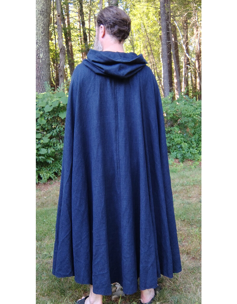Cloakmakers.com 5771-Washable Blue & Black Basket Weave Wool Cloak w/ Silver Toned Clasp