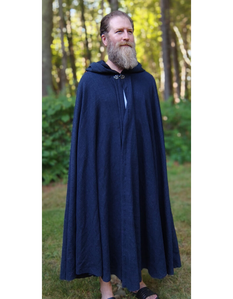 Cloakmakers.com 5771-Washable Blue & Black Basket Weave Wool Cloak w/ Silver Toned Clasp