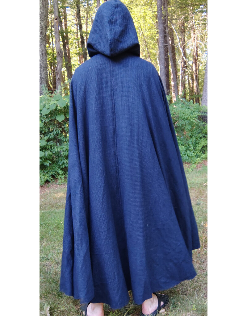 Cloakmakers.com 5771-Washable Blue & Black Basket Weave Wool Cloak w/ Silver Toned Clasp