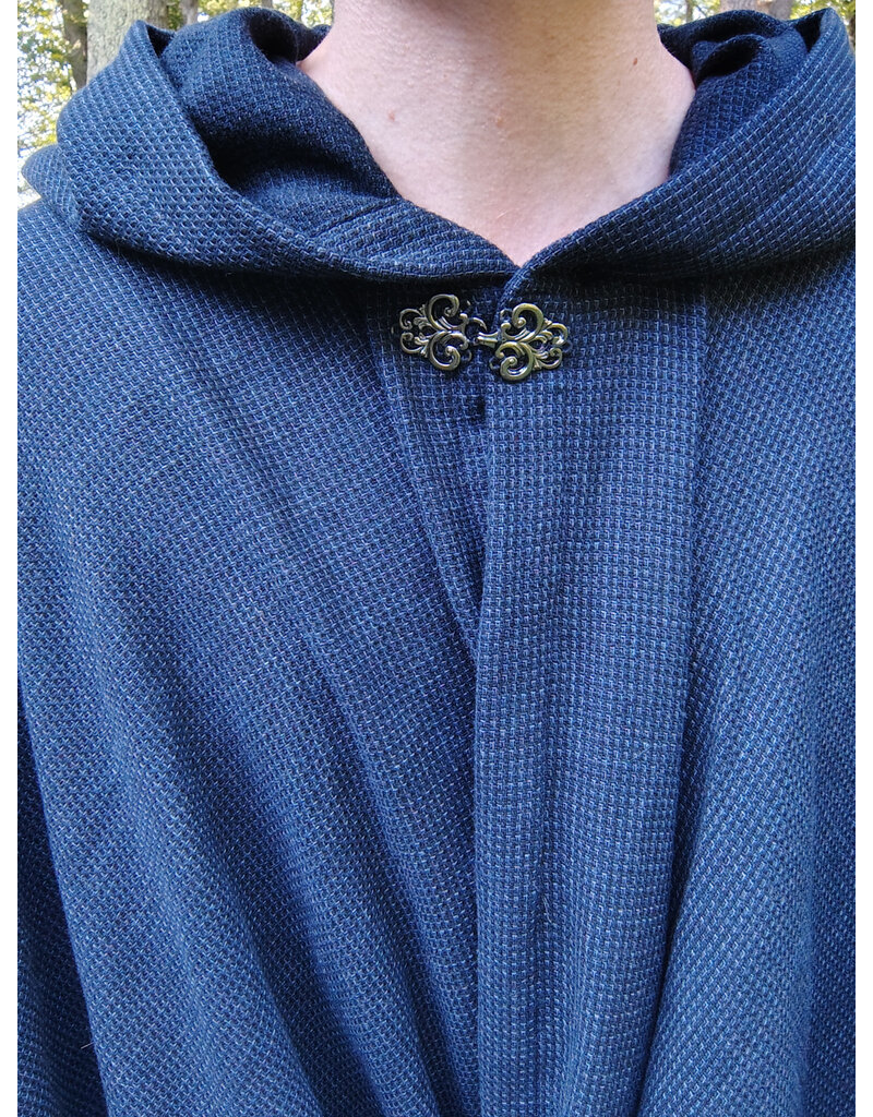 Cloakmakers.com 5771-Washable Blue & Black Basket Weave Wool Cloak w/ Silver Toned Clasp