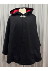 Cloakmakers.com 5772 - Washable Black Ruana W/ Red Hoodling, Sword Rose Embroidery, and Pockets